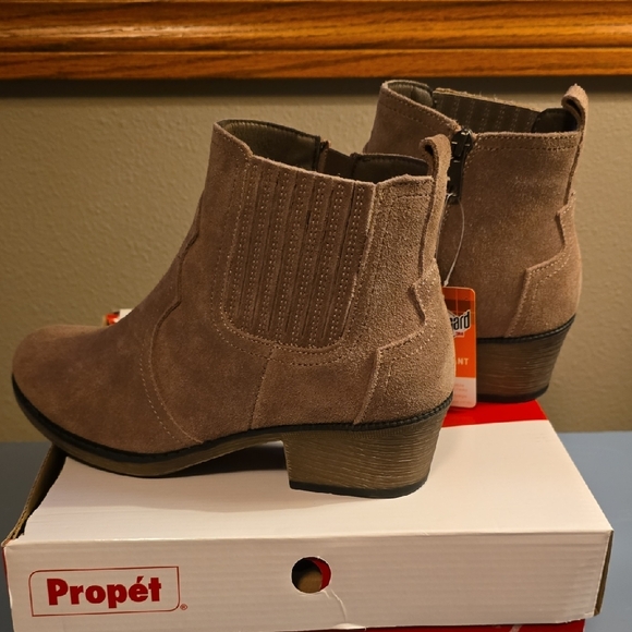 Propet Women's Suede Ankle Booties in Taupe - Picture 2 of 9